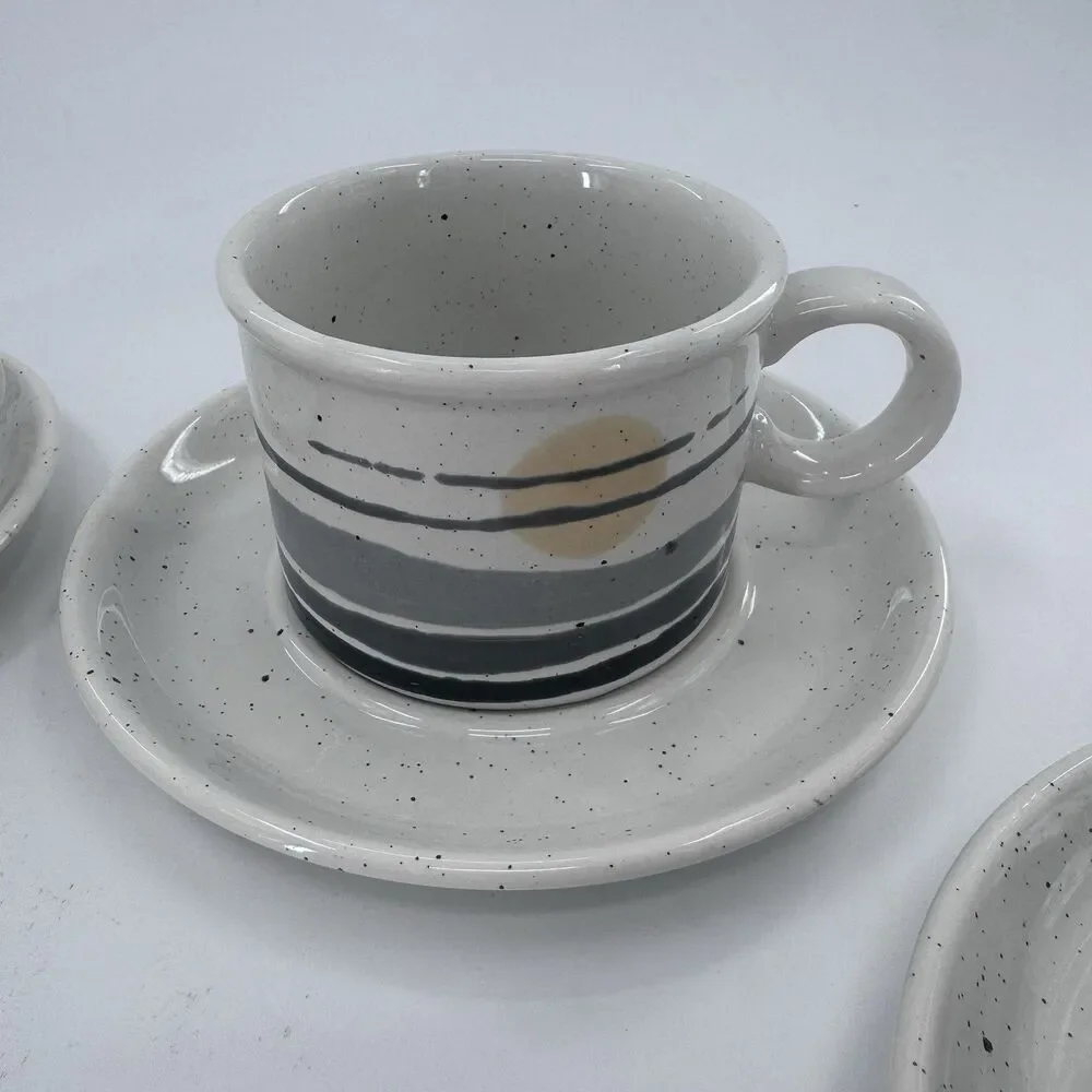 MIDWINTER STONEHENGE NIGHT CUPS AND SAUCERS ENGLAND Set Of 4 Fast Shipping